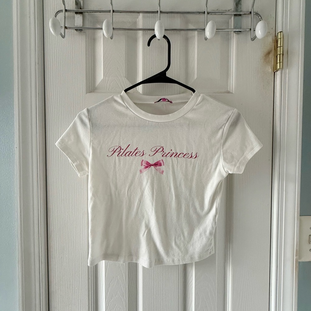 Edikted White Crop Top with Pink Print